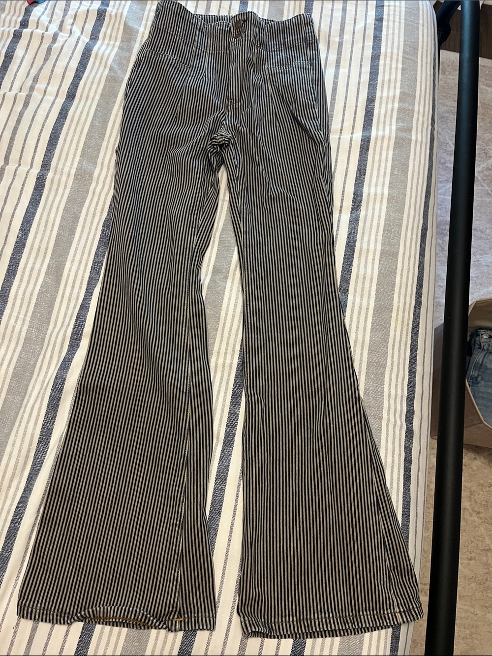 We The Free Black and White Striped Flare Jeans